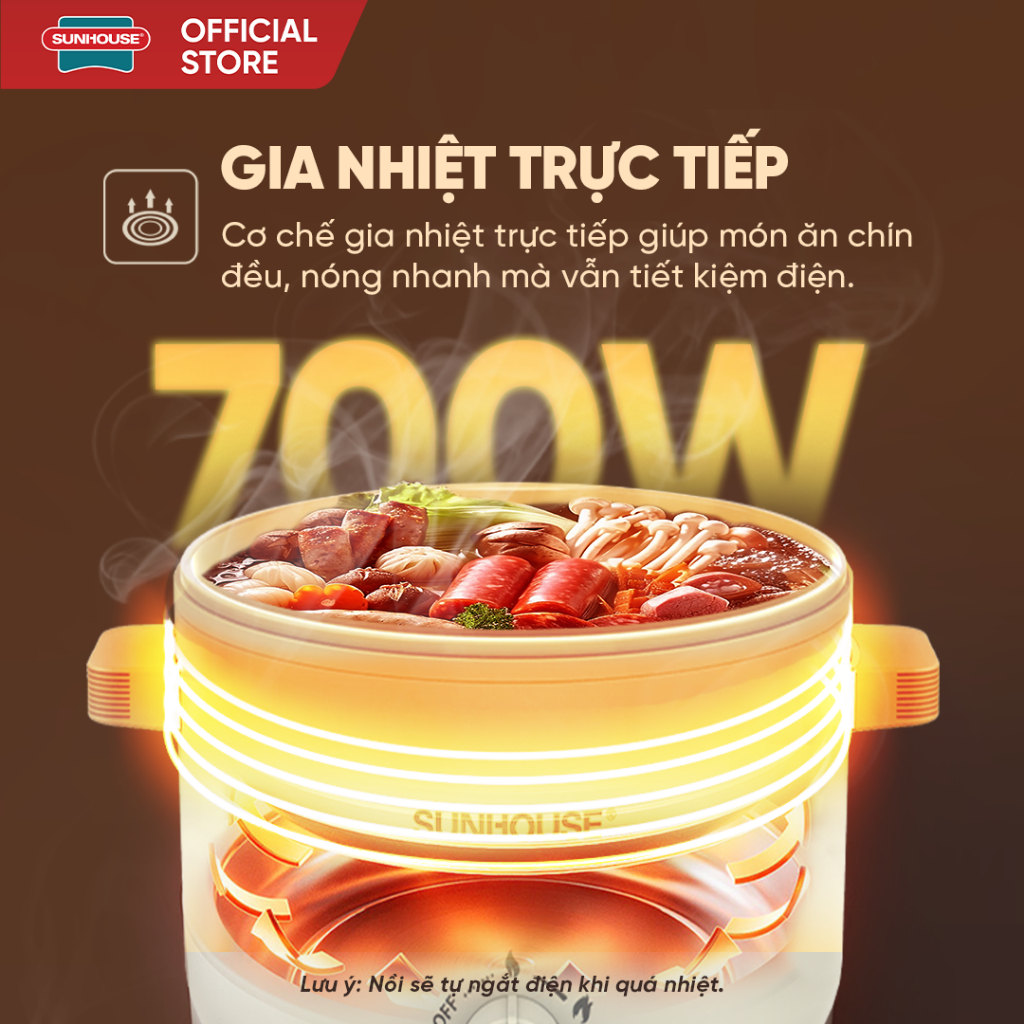 Lẩu điện mini đa năng 2.0L Sunhouse SHD4517 - Đa năng 4in1 - Lòng nồi chống dính Ceramic - Gia nhiệt trực tiếp - Ảnh 5