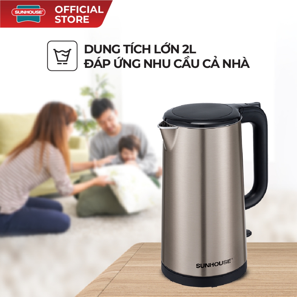 Ấm siêu tốc Inox 2 lớp 2L Sunhouse SHD1396 - Dung tích lớn 2L - Tự động ngắt khi sôi - Đáy liền chống rò rỉ - Ảnh 2