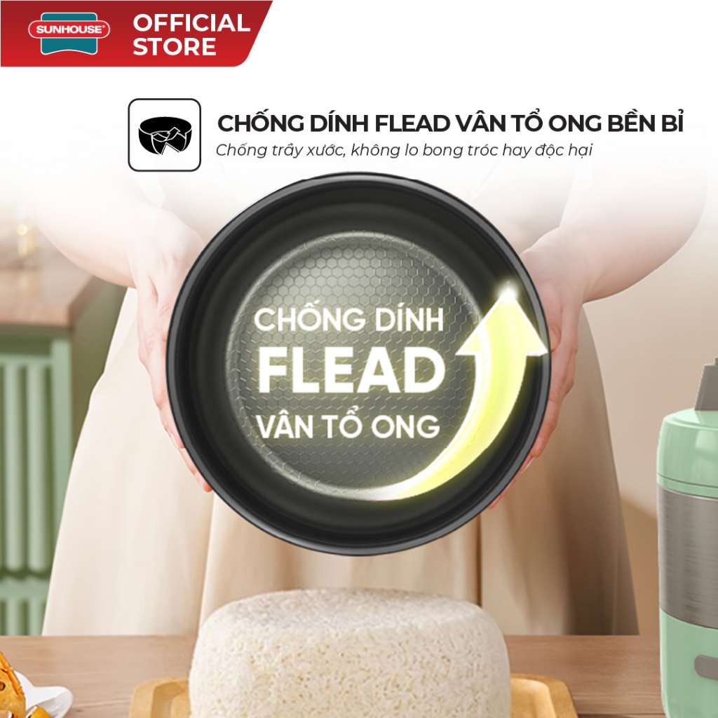 Nồi cơm điện 1.8L Sunhouse SHD8604 - Dung tích lớn 1.8L - Chống dính FLEAD vân tổ ong - Công suất 700W - Ảnh 4