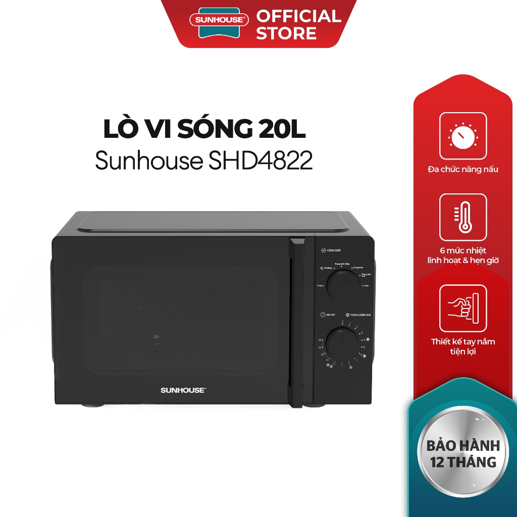 Lò vi sóng 20L Sunhouse SHD482x - Công suất 1000W - Đa chức năng - 6 mức nhiệt linh hoạt - Kính 2 lớp siêu bền - Ảnh 4