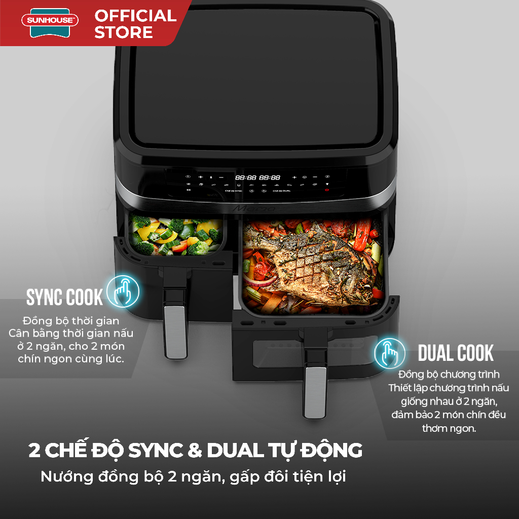 Nồi chiên không dầu 2 ngăn 10L Sunhouse Mama SHD4098 - Chế độ riêng - Tiết kiệm thời gian - Công nghệ Rapid Air - Ảnh 5
