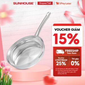 [Mã độc quyền online] Chảo inox 304 đa lớp Sunhouse IN20-24-26M7E – 3 lớp inox liền khối – Dùng mọi loại bếp