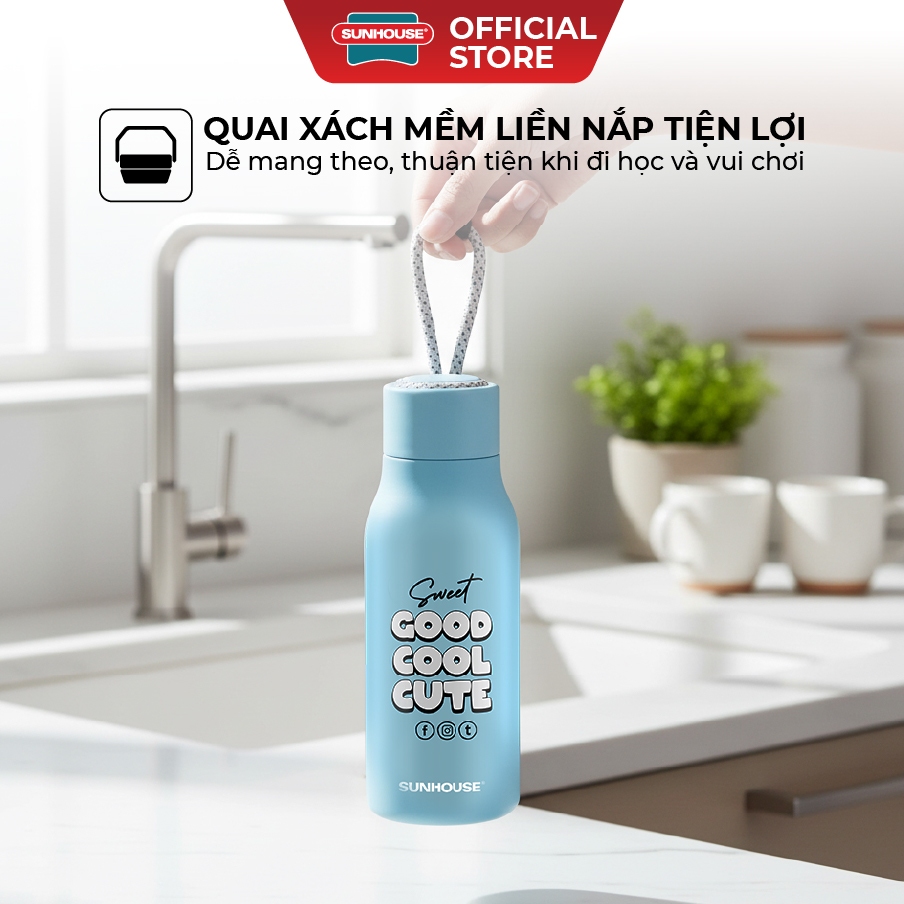 BÌnh giữ nhiệt school 400ml Sunhouse KS-TU400SB/ KS-TU400SP - Inox 304 - Giữ nhiệt lên đến 10h - Ảnh 6