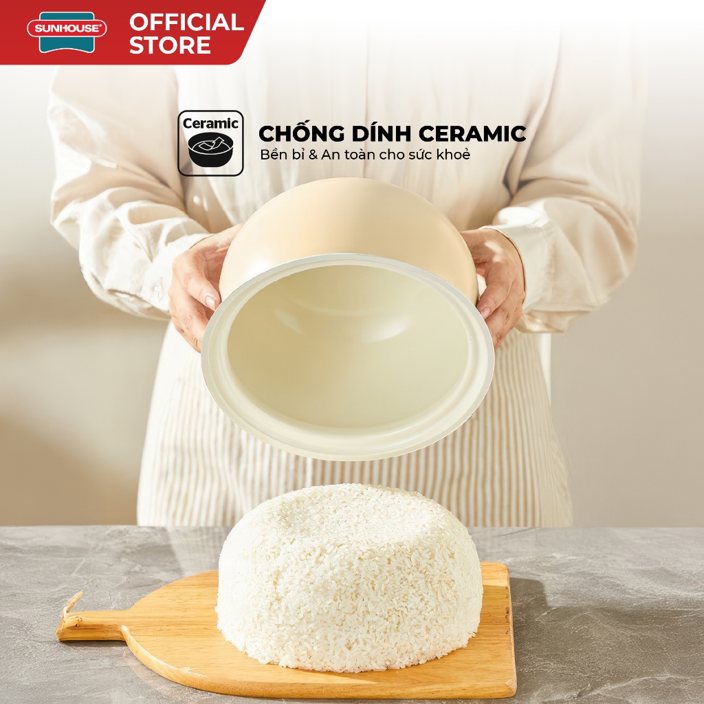 Nồi cơm điện 1.8L Sunhouse Mama SHD8667 - Dung tích 1.8L phù hợp 4-6 người - Chống dính Ceramic - Đa chức năng - Ảnh 4