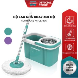 Bộ lau nhà xoay 360 độ Sunhouse KS-CL330S – Kèm thùng tự vắt có lồng inox chống gỉ, dễ làm sạch – Hàng chính hãng