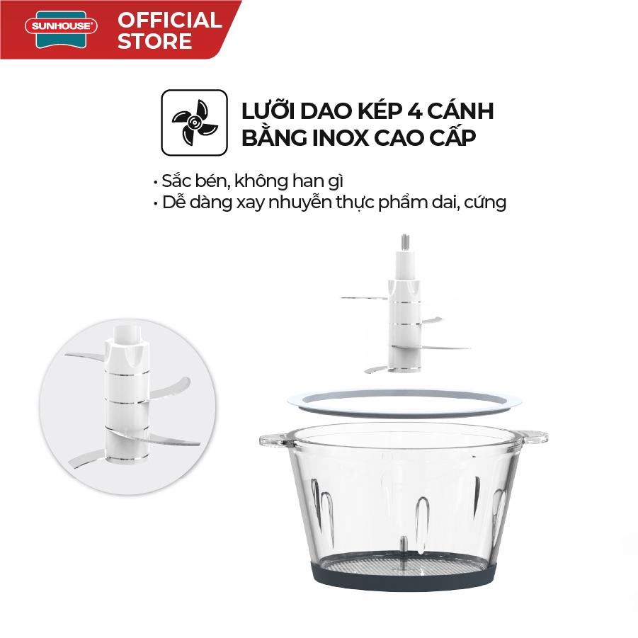 Máy xay thịt Sunhouse SHD5403 - Công suất 300W - Dung tích 1.8L - Đa chức năng - Bảo hành 12 tháng chính hãng - Ảnh 3