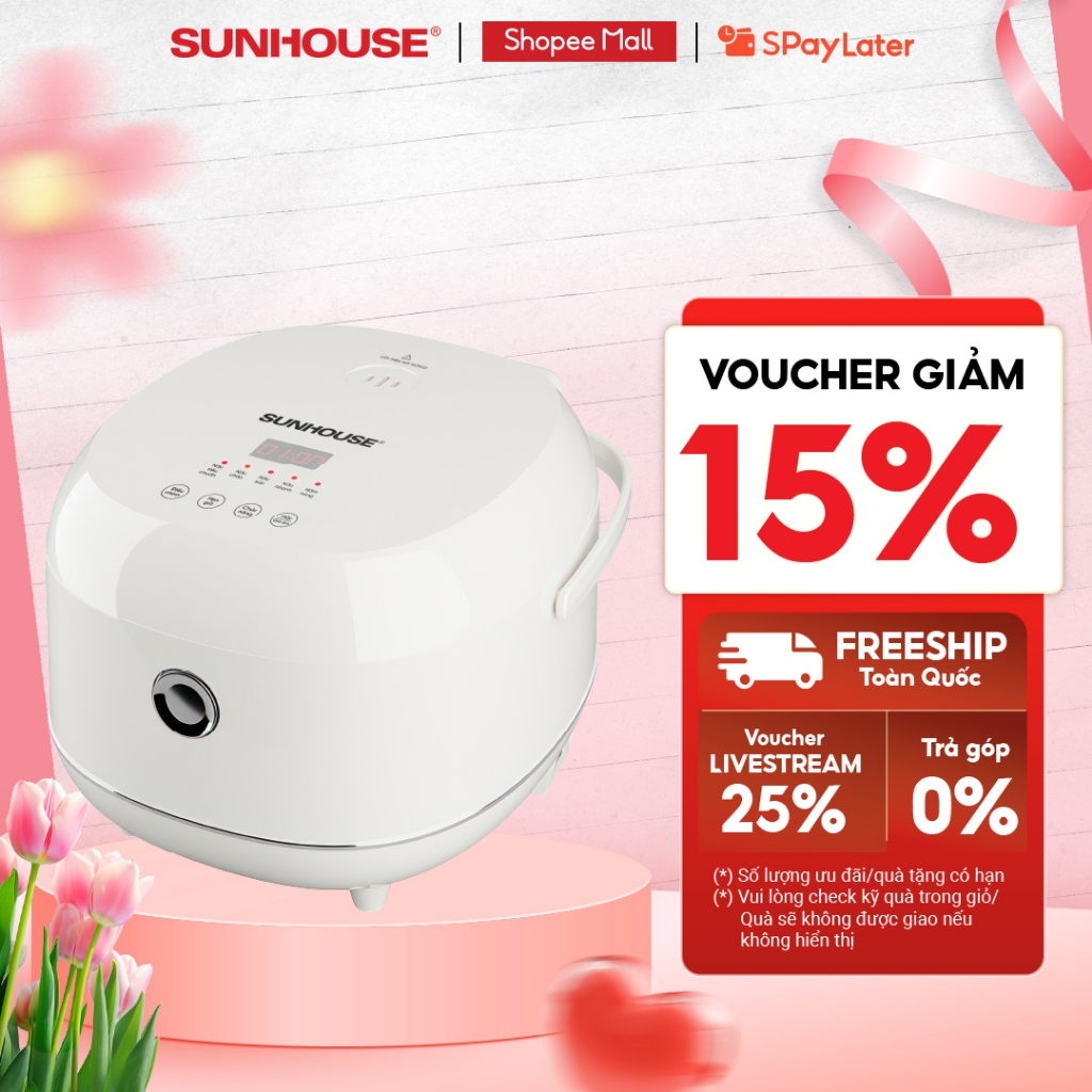 Nồi cơm điện tử 1L Sunhouse SHD8803 - Dung tích nhỏ phù hợp 1-2 người - Lòng nồi inox cao cấp - Tích hợp hẹn giờ