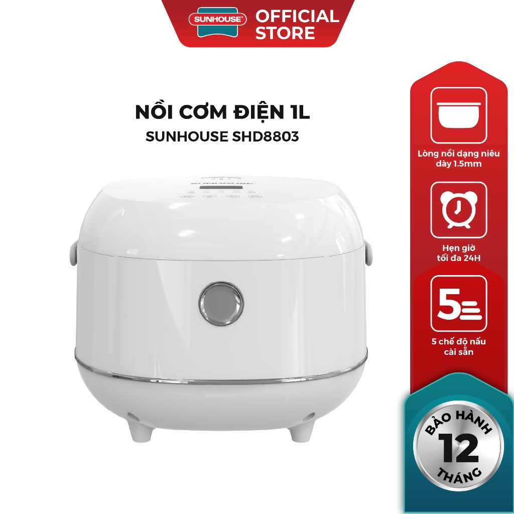 Nồi cơm điện tử 1L Sunhouse SHD8803 - Dung tích nhỏ phù hợp 1-2 người - Lòng nồi inox cao cấp - Tích hợp hẹn giờ - Ảnh 2