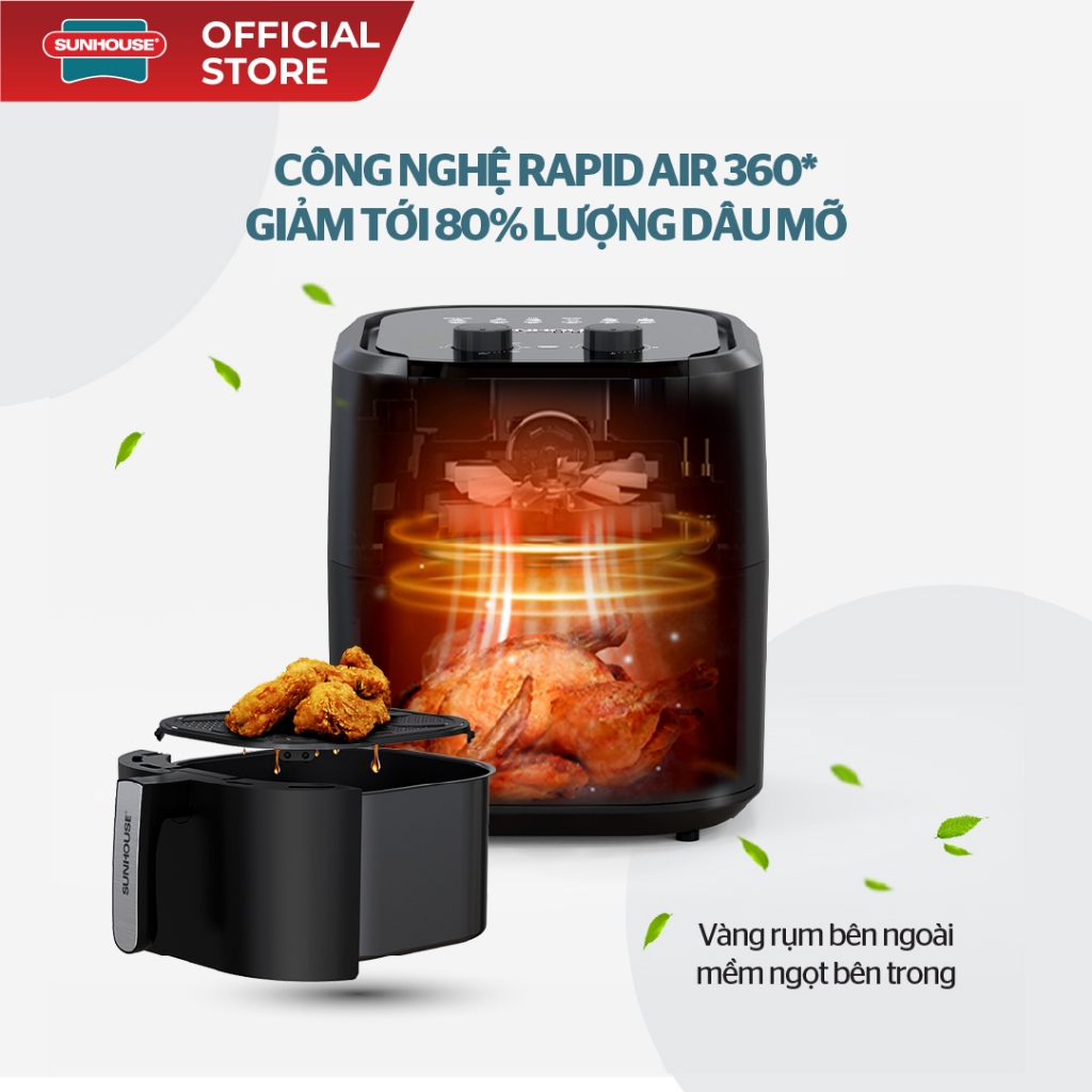 Nồi chiên không dầu 9L Sunhouse SHD4037 - Công nghệ Rapid Air 360 độ - Chống dính Whitford siêu bền - Ảnh 5