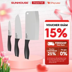 Bộ dao 3 chiếc Eco Family Sunhouse KS-KN3E1 – Lưỡi dao làm từ thép SUS420J2 không gỉ – Gồm 3 dao: chặt, gọt và làm bếp