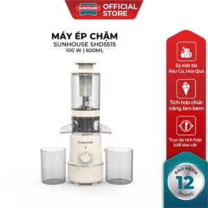 Máy ép chậm Sunhouse SHD5515 – Dung tích 600ml – Làm được kem, lưỡi cắt vượt trội – Ống tiếp nguyên liệu lớn 108mm