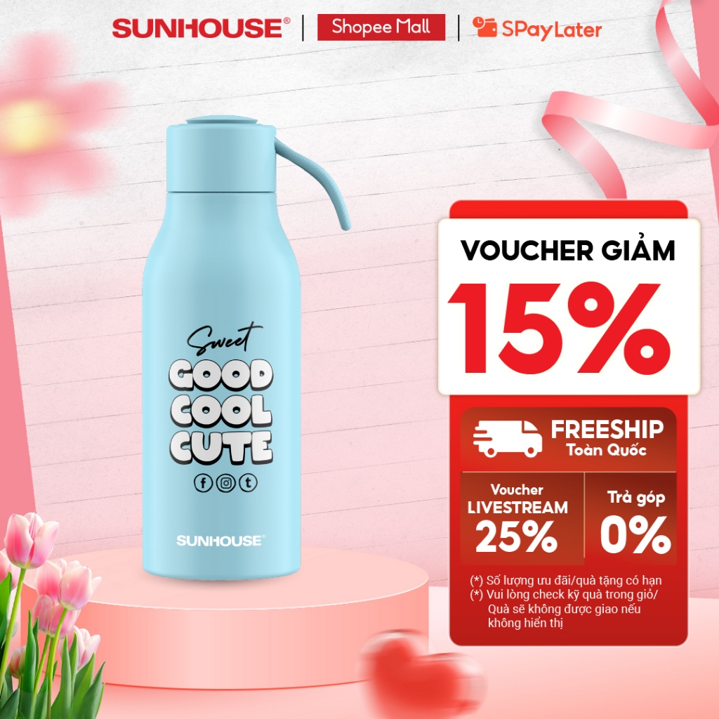 BÌnh giữ nhiệt school 400ml Sunhouse KS-TU400SB/ KS-TU400SP - Inox 304 - Giữ nhiệt lên đến 10h