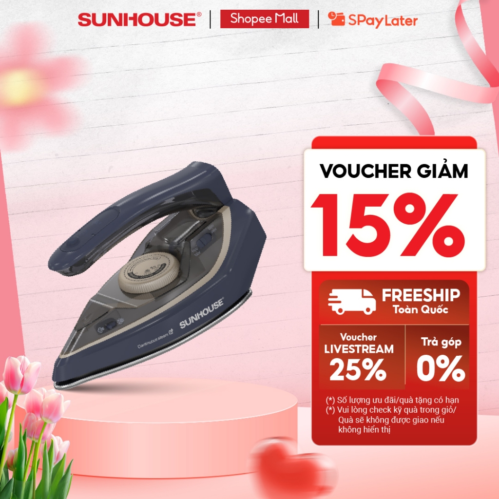 Bàn là hơi cầm tay Sunhouse SHD2172 - Tay cầm gấp gọn - Công suất 1000W - 5 chế độ là - Tùy chỉnh điện áp 110-220v