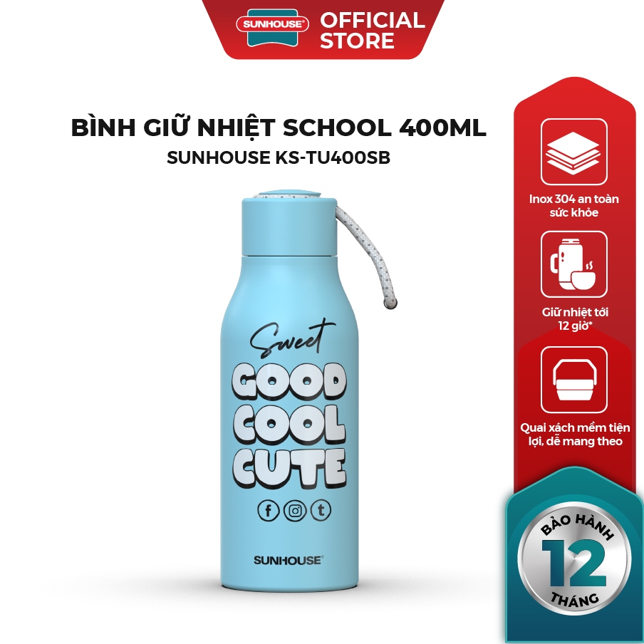 BÌnh giữ nhiệt school 400ml Sunhouse KS-TU400SB/ KS-TU400SP - Inox 304 - Giữ nhiệt lên đến 10h - Ảnh 3