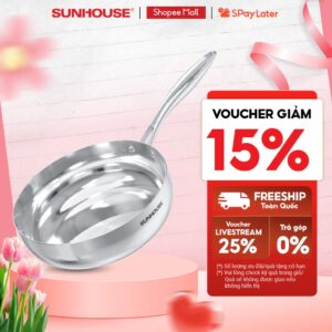 Chảo sâu Inox 3 lớp liền khối Sunhouse Healthy IN20-24-26-28M11 – Inox 304 – Lòng sâu tiện lợi – Phù hợp mọi loại bếp