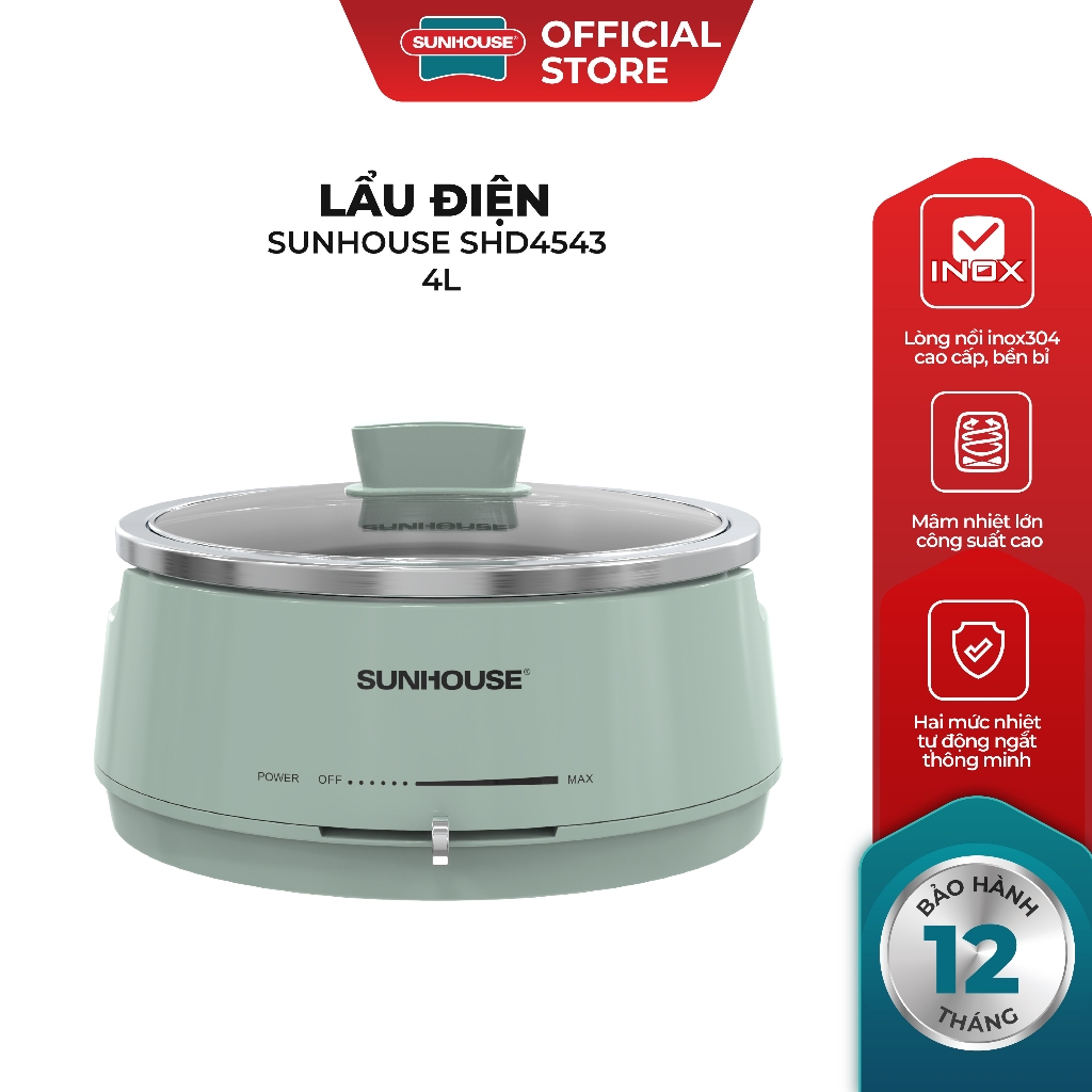 Lẩu điện 4L Sunhouse SHD4543 - 1300W, 2 mức nhiệt - Inox 304 cao cấp - Tự ngắt khi quá tải - Ảnh 2