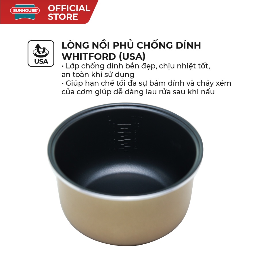 Nồi cơm điện tử 1.8L Sunhouse SHD8909 - Công suất 700W - 6 chế độ nấu tự động - Giữ ấm 12 giờ - Dành cho 4-6 người - Ảnh 3
