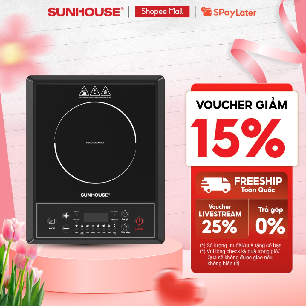 Bếp từ đơn Sunhouse SHD6154 - Công suất 2000W - 8 chế độ nấu - 10 mức nhiệt - Chế độ hẹn giờ - Bảo hành 12 tháng