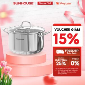 Nồi Inox 3 đáy Sunhouse SHG301 – 16/20/24/28cm – Dùng cho mọi loại bếp – Đáy 3 lớp – Hàng chính hãng