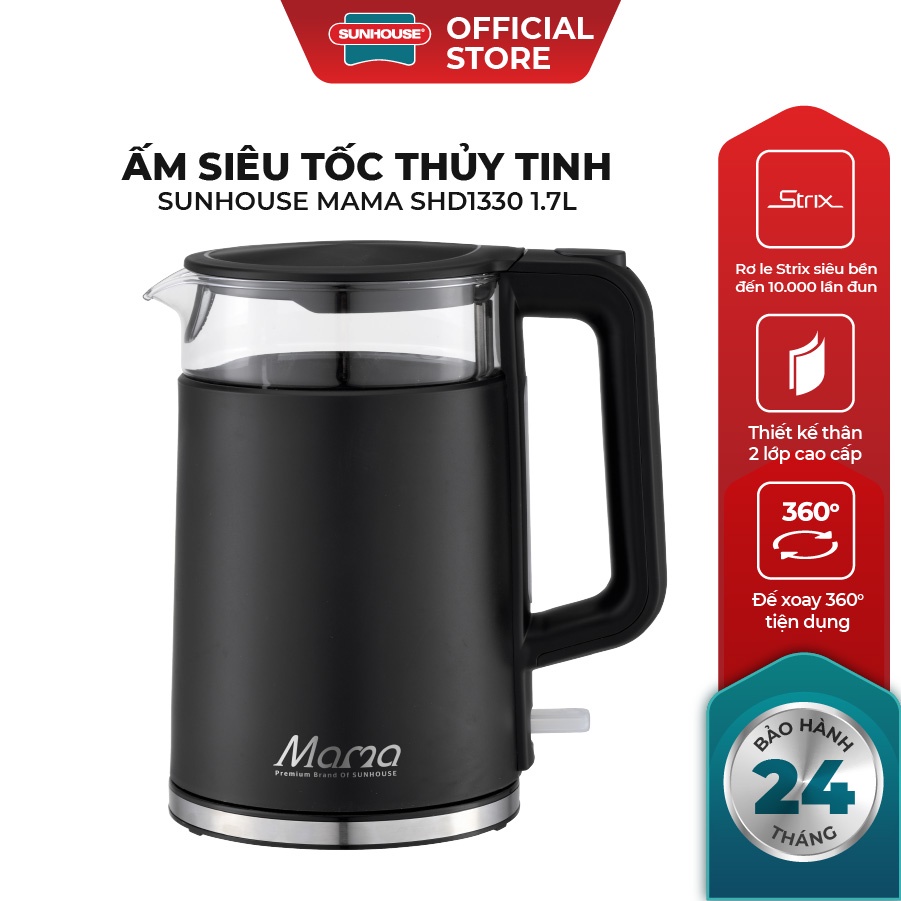 Ấm siêu tốc thủy tinh 1.7L SUNHOUSE SHD1330
