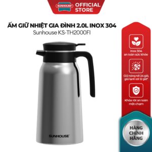 Ấm giữ nhiệt gia đình 2.0L inox 304 Sunhouse KS-TH2000FI – Inox 304 an toàn – Nắp nhấn tiện lợi