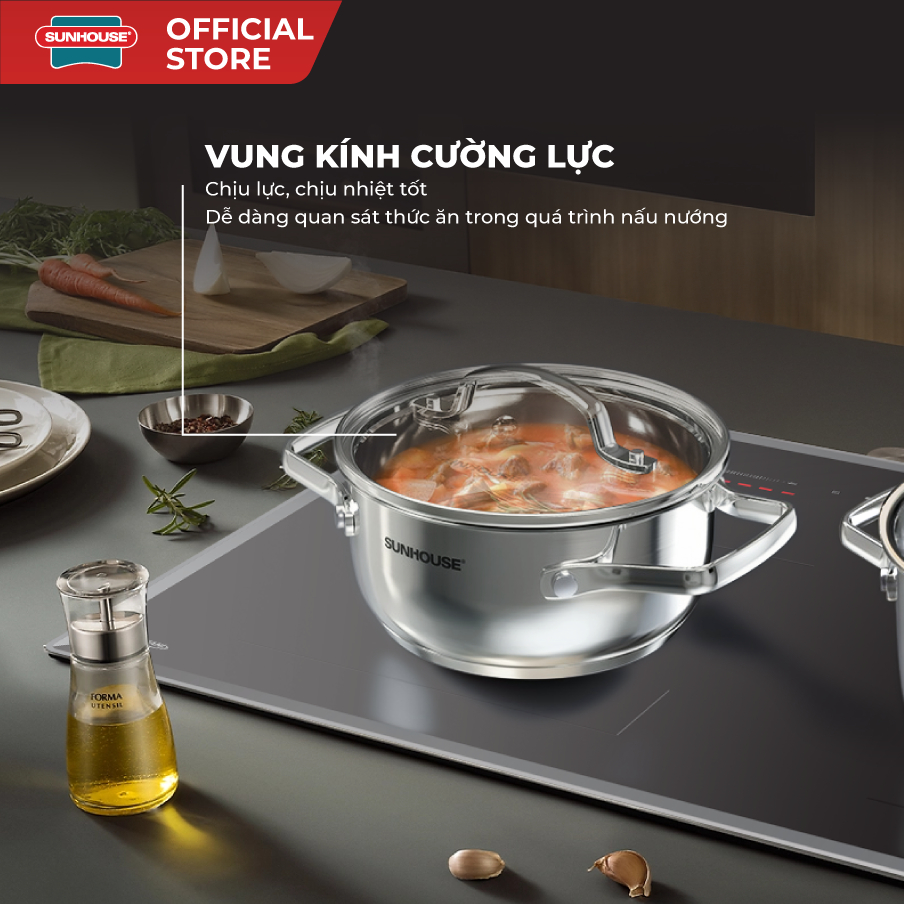 Bộ nồi Inox 304 Sunhouse Healthy SHG605 - Gồm 3 nồi size 16,20,24cm -Đáy từ 3 lớp - Inox 304 - Phù hợp mọi loại bếp - Ảnh 6
