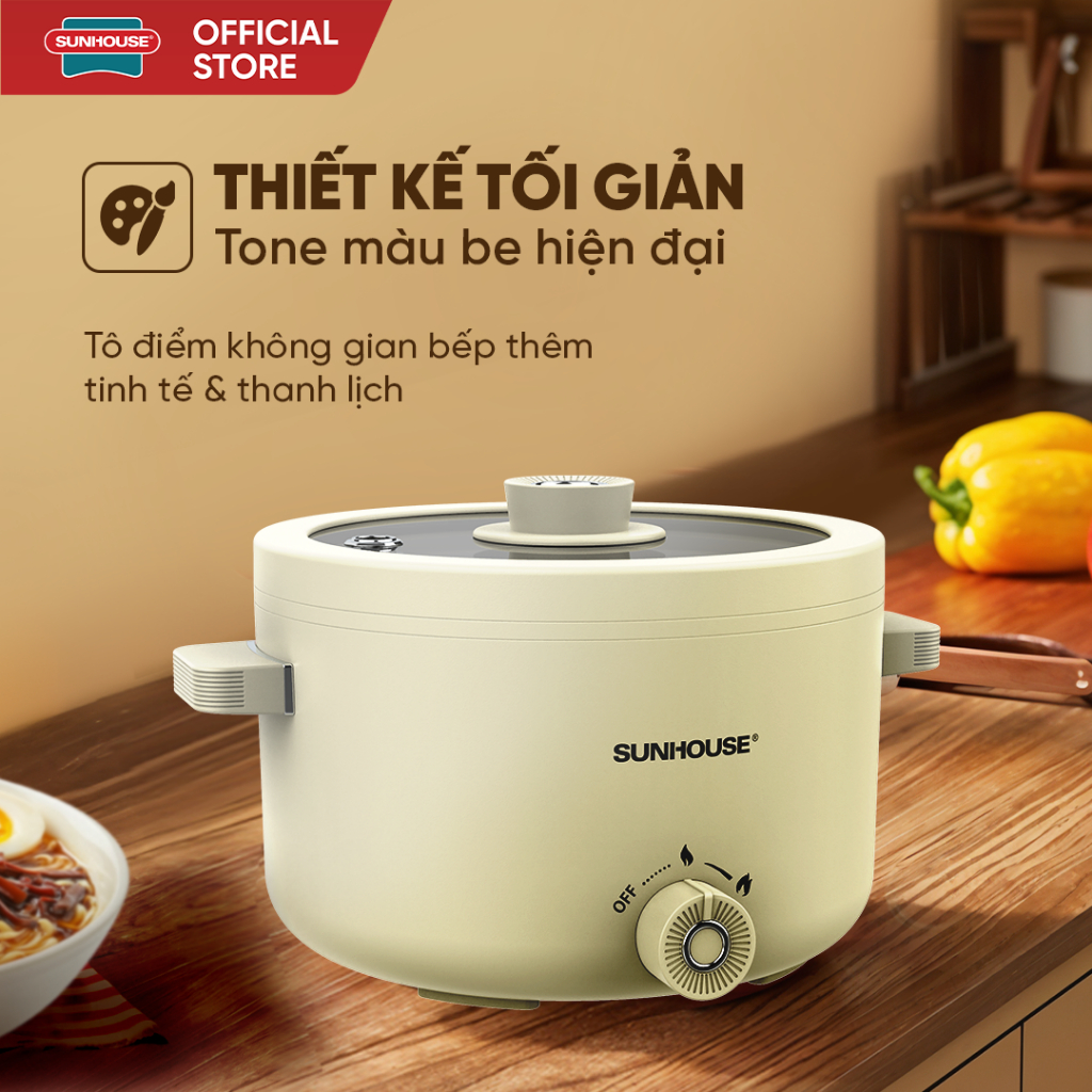 Lẩu điện mini đa năng 2.0L Sunhouse SHD4517 - Đa năng 4in1 - Lòng nồi chống dính Ceramic - Gia nhiệt trực tiếp - Ảnh 7