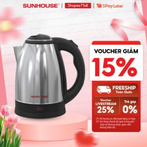 Ấm siêu tốc Inox 1.8L SUNHOUSE Happy Time HTD1021 – Hàng chính hãng – Bảo hành 12 tháng