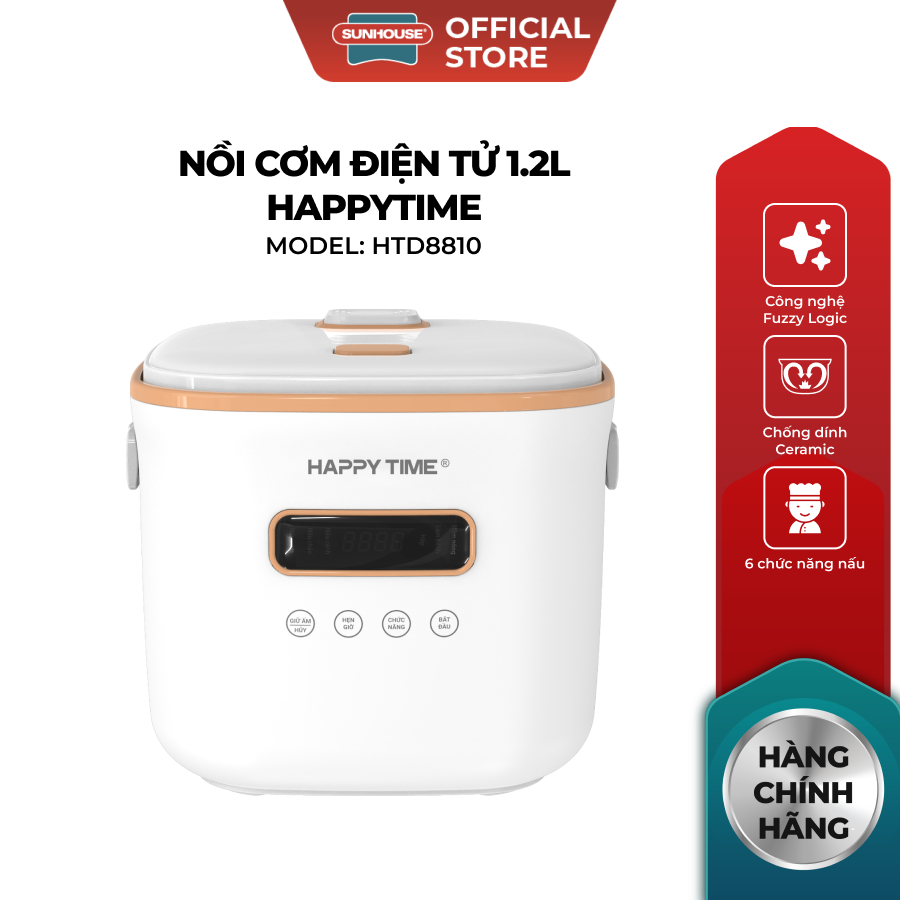 Nồi cơm điện tử 1.2L Happytime HTD8810 - Công nghệ gia nhiệt chuẩn - Chống dính Ceramic - 6 chức năng nấu - Ảnh 2