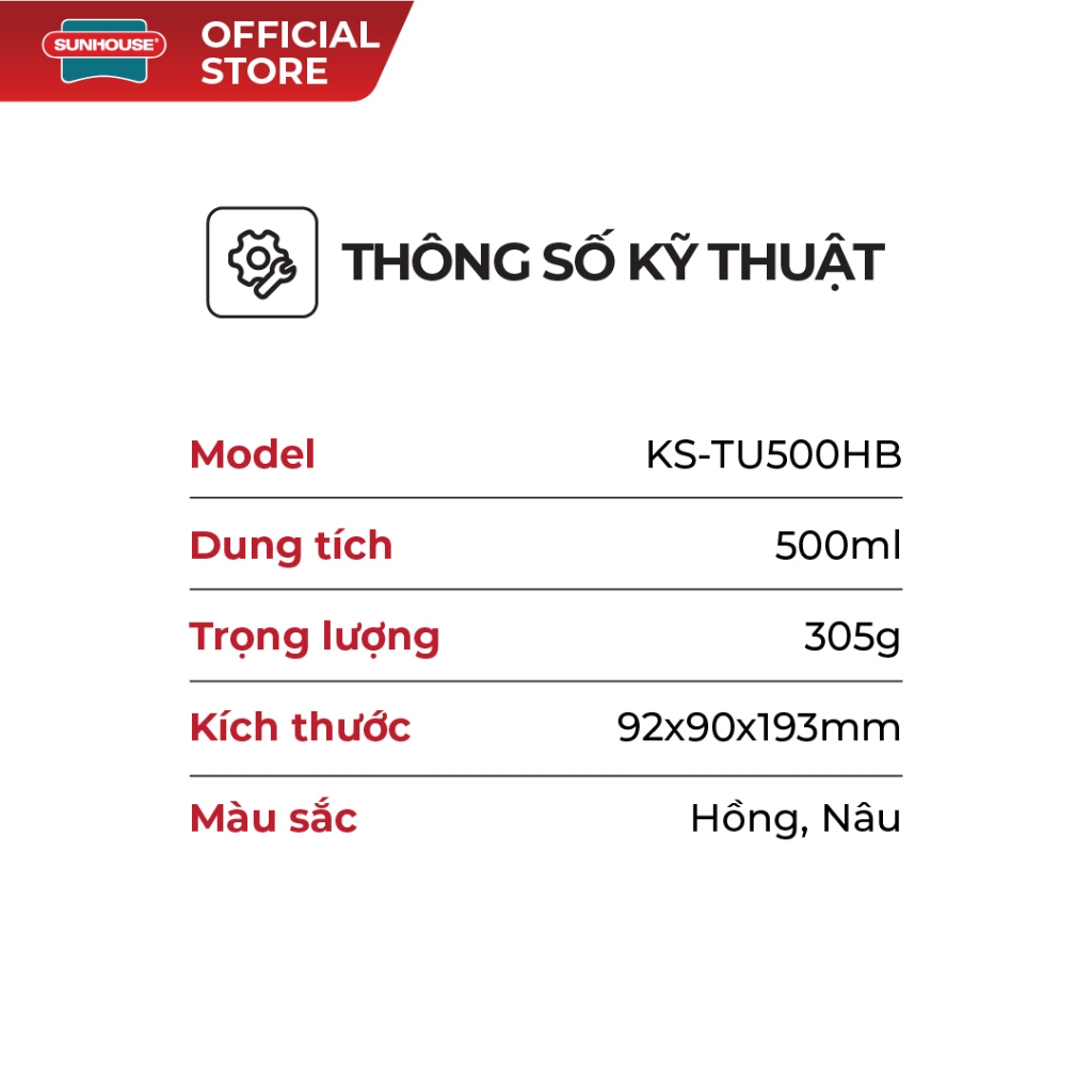 Bình giữ nhiệt Harmony 500ml Sunhouse KS-TU500 - Inox 316 - Giữ nhiệt nóng & lạnh tới 8 giờ - Vòi uống 2 chế độ - Ảnh 7