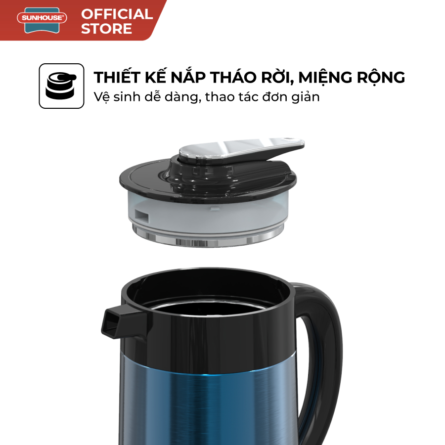 Ấm siêu tốc Inox giữ nhiệt 2L SUNHOUSE HTD1096 - Thân ấm 2 lớp inox an toàn - Duy trì nước nóng 75 độ C - Ảnh 5