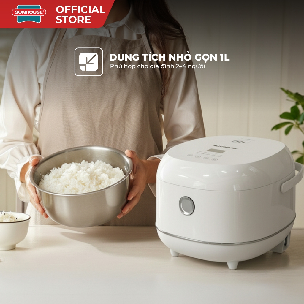 Nồi cơm điện tử 1L Sunhouse SHD8803 - Dung tích nhỏ phù hợp 1-2 người - Lòng nồi inox cao cấp - Tích hợp hẹn giờ - Ảnh 5