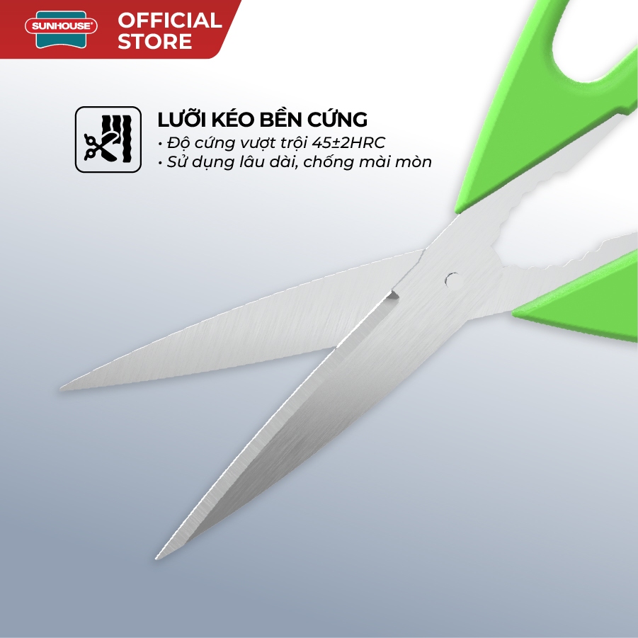 Kéo làm bếp 230 thép không gỉ Sunhouse KS-SC230 - Thiết kế răng cưa tiện lợi - Tay cầm chắn chắn, chống trơn trượt - Ảnh 3