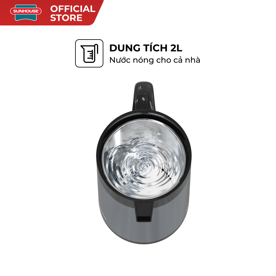 Ấm siêu tốc Inox giữ nhiệt 2L SUNHOUSE HTD1096 - Thân ấm 2 lớp inox an toàn - Duy trì nước nóng 75 độ C - Ảnh 3