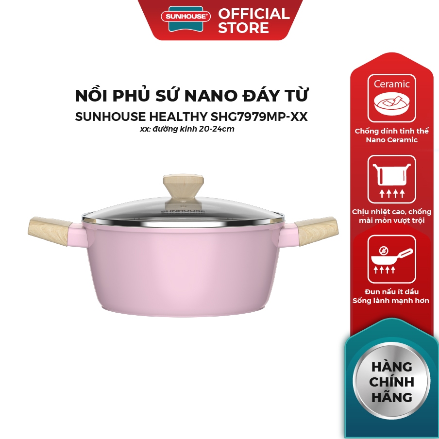 Nồi phủ sứ Nano đáy từ Sunhouse Healthy SHG7979MP-20-24 - Chống dính Nano Ceramic - Dùng mọi loại bếp - Ảnh 2
