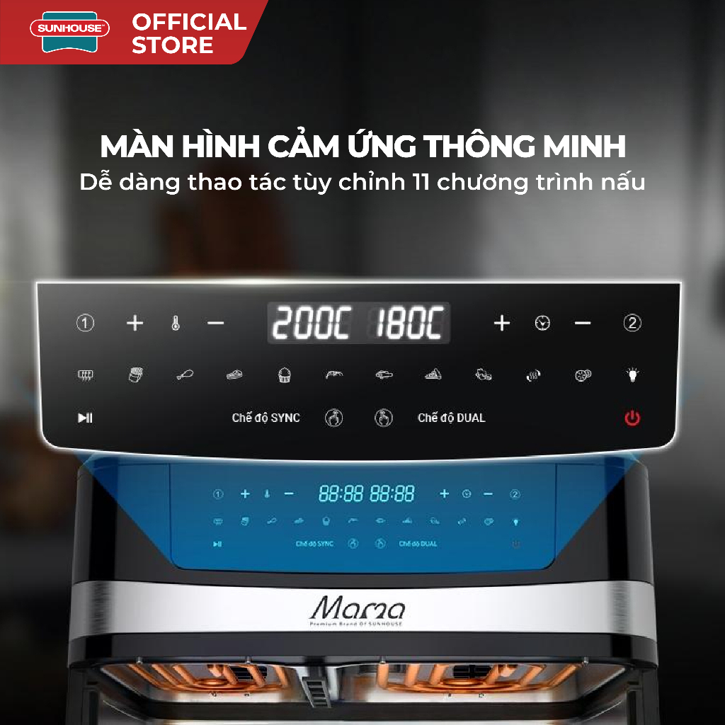 Nồi chiên không dầu 2 ngăn 10L Sunhouse Mama SHD4098 - Chế độ riêng - Tiết kiệm thời gian - Công nghệ Rapid Air - Ảnh 3