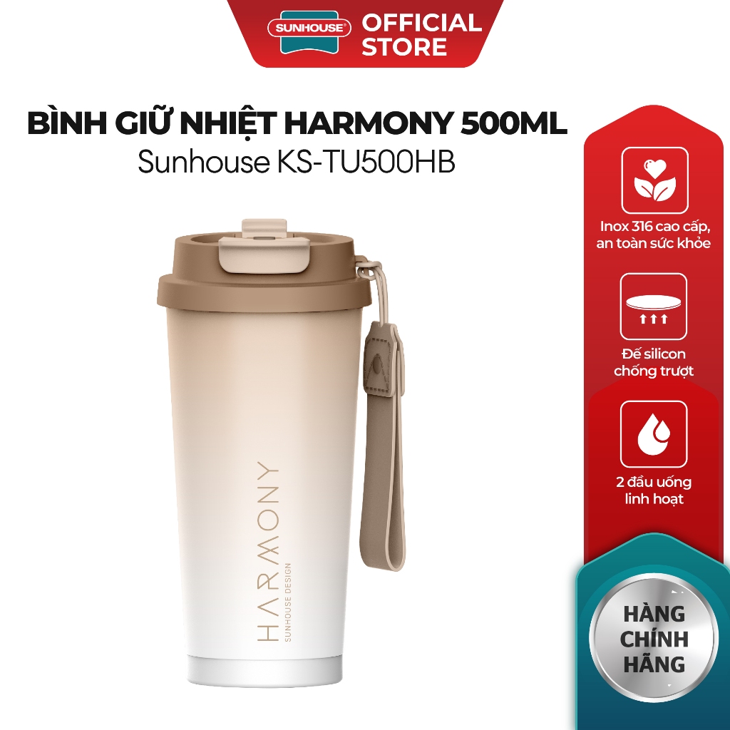 Bình giữ nhiệt Harmony 500ml Sunhouse KS-TU500 - Inox 316 - Giữ nhiệt nóng & lạnh tới 8 giờ - Vòi uống 2 chế độ - Ảnh 2