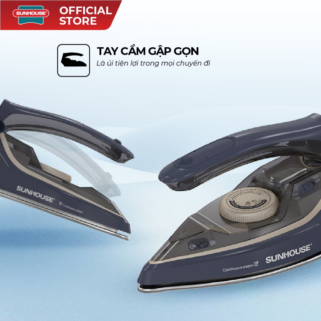 Bàn là hơi cầm tay Sunhouse SHD2172 - Tay cầm gấp gọn - Công suất 1000W - 5 chế độ là - Tùy chỉnh điện áp 110-220v - Ảnh 3