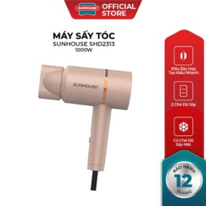 Máy sấy tóc Sunhouse SHD2313 – Công suất 1000W – 2 tốc độ, 3 mức nhiệt – Tay cầm gập gọn – Đầu sấy tháo lắp linh hoạt