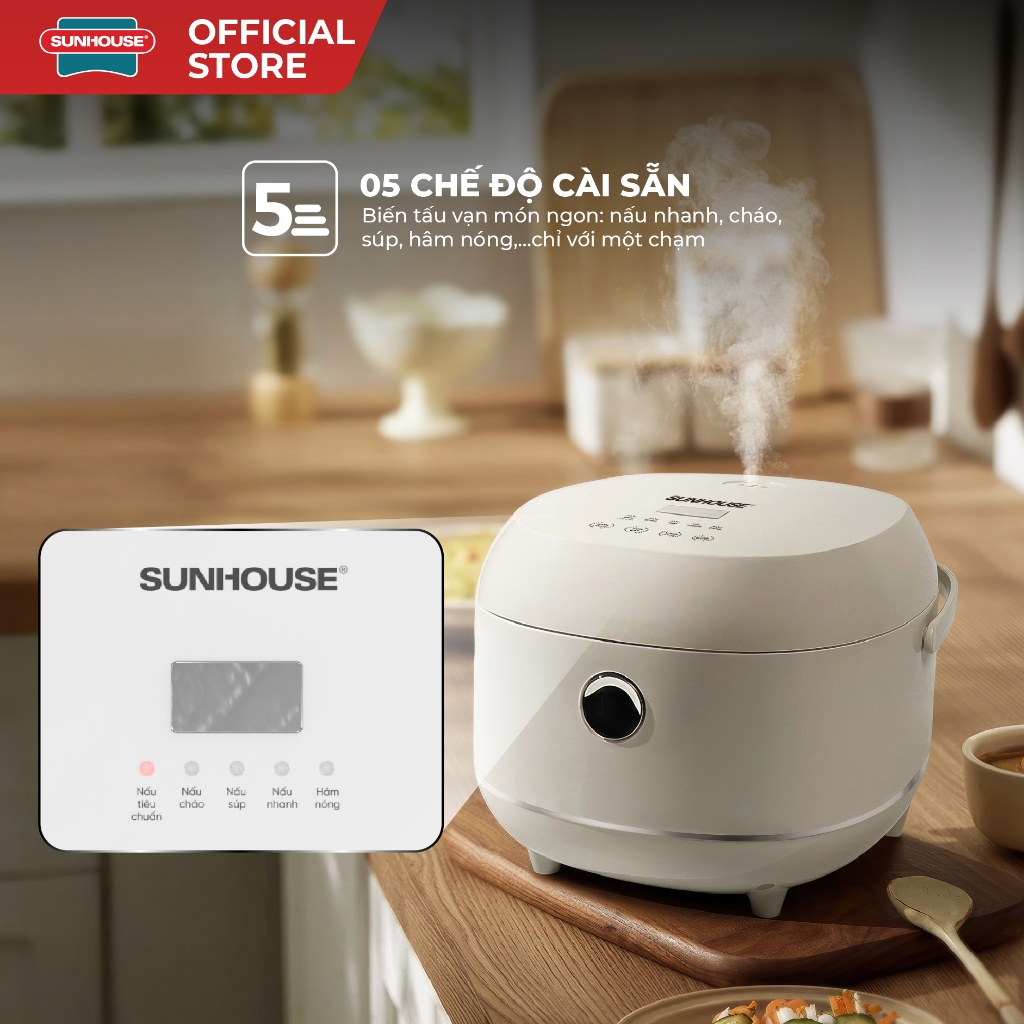 Nồi cơm điện tử 1L Sunhouse SHD8803 - Dung tích nhỏ phù hợp 1-2 người - Lòng nồi inox cao cấp - Tích hợp hẹn giờ - Ảnh 3
