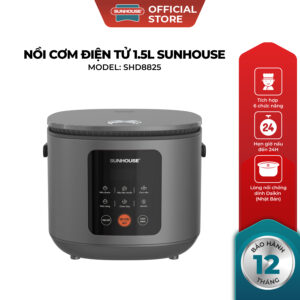 Nồi cơm điện tử 1.5L Sunhouse SHD8825 – 700W, 6 chức năng – Hẹn giờ nấu 24h – Chống dính Daikin 2 lớp – Lòng nồi 1.2mm