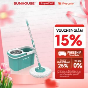 Bộ lau nhà xoay 360 độ Sunhouse KS-CL330S – Kèm thùng tự vắt có lồng inox chống gỉ, dễ làm sạch – Hàng chính hãng