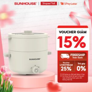 Lẩu điện mini đa năng 2.0L Sunhouse SHD4517 – Đa năng 4in1 – Lòng nồi chống dính Ceramic – Gia nhiệt trực tiếp