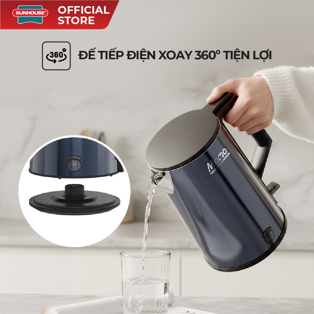 Ấm siêu tốc Inox 3 lớp 1L Sunhouse Mama SHD1373 - Thân ấm 3 lớp chống bỏng - Inox 304 an toàn - Tự động ngắt - Ảnh 4