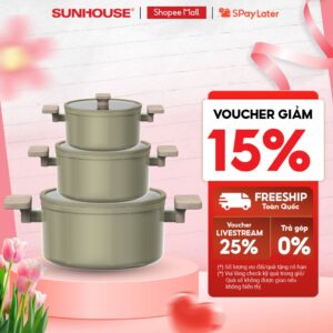 Bộ nồi full-induction SUNHOUSE TITANIUM PLASMA ST2210P – Chống dính từ Thụy Sĩ – Đáy từ siêu nhạy – Dùng mọi loại bếp