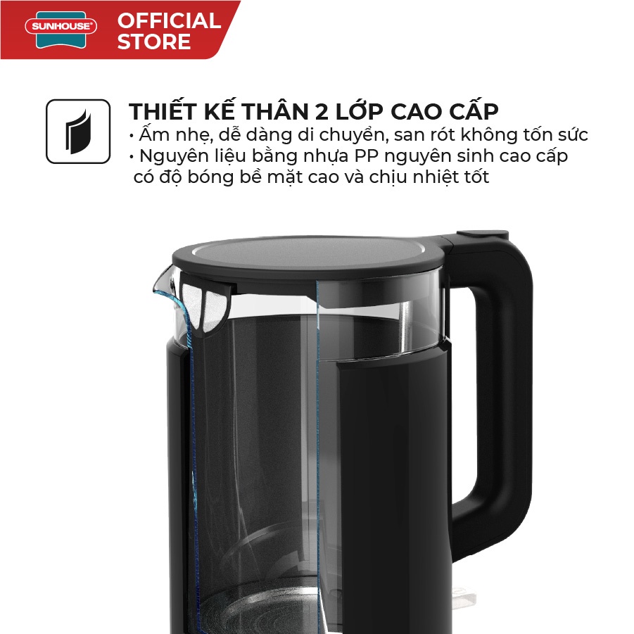 Ấm siêu tốc thủy tinh 1.7L SUNHOUSE SHD1330 - Ảnh 4