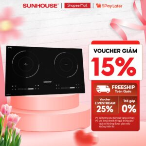 Bếp đôi điện từ hồng ngoại Sunhouse SHB81011-EC – Booster nấu nhanh – Bảo hành 3 năm