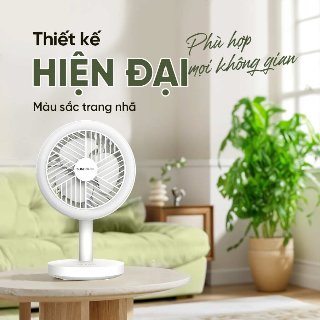 Quạt sạc mini Sunhouse SHD7114 - Pin sạc Lithium, 7H hoạt động - 3 tốc độ gió, 2 chế độ sáng, có đèn ngủ tiện lợi - Ảnh 6