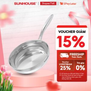 Chảo inox 304 đa lớp cao cấp SUNHOUSE IN20-24-26M6E – 3 lớp liền khối – Cán rỗng hạn chế bỏng
