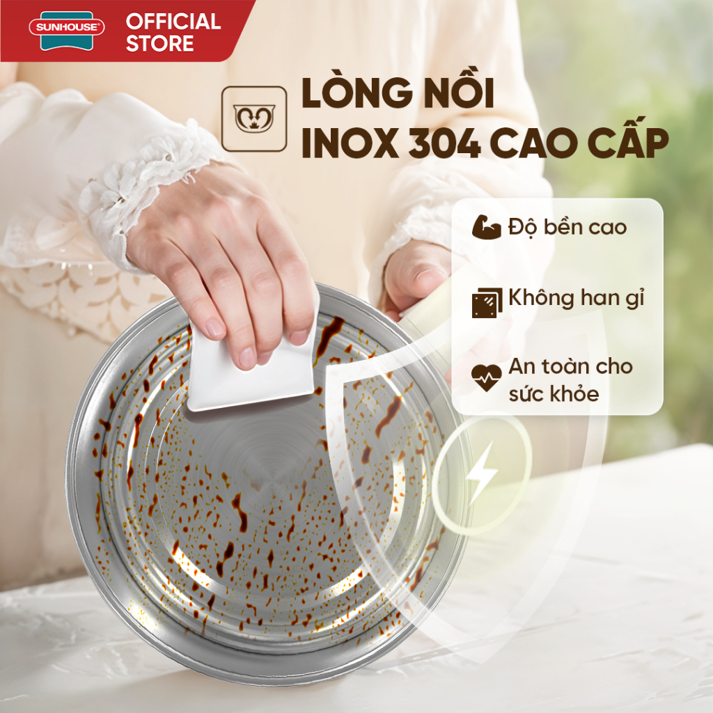 Lẩu điện mini đa năng Sunhouse 1,6L (SHD4516) - 2L (SHD4517) - Đa năng 4in1 - Lòng nồi inox 304 - Tích hợp tay cầm - Ảnh 5